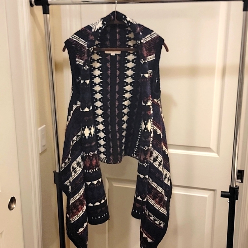 Loft Extra Long Wool Alpaca Draped Sleeveless Knit Cardigan Extra/Small XS/S